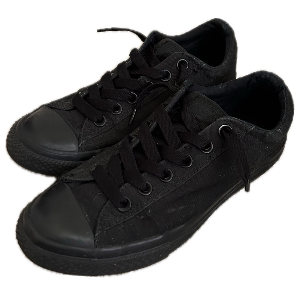 Kids All-Black Canvas Lace-Up Sneakers